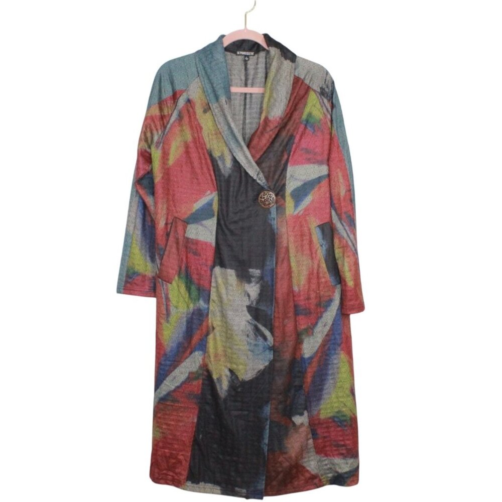 The Pyramid Collection Multicolored Printed Trench Coat Size Large